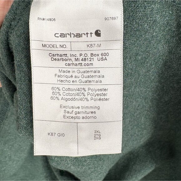 Carhartt Men's K87 Pocket T-Shirt 2XL Green Loose Fit Workwear - Picture 5 of 9